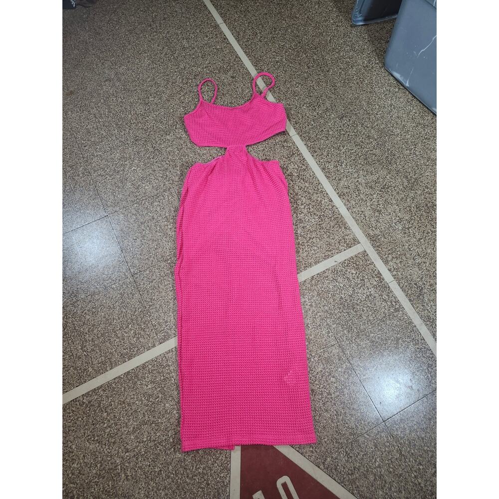Women's Barbie Pink Whimsical Maxi Bodycon Dress M Sexy Cutout Boho Fairy Chic